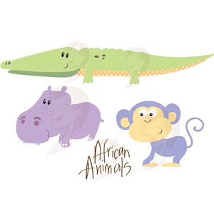 African Animals Clipart Safari Animals Pastel Clip Art great for DIY Baby Shower Crocodile, Monkey, Hippo, Snake, Lion, Toucan 10487 image 3