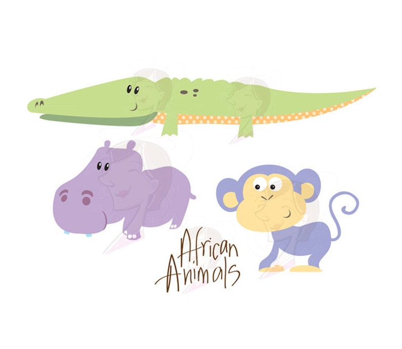 African Animals Clipart Safari Animals Pastel Clip Art great for DIY Baby Shower Crocodile, Monkey, Hippo, Snake, Lion, Toucan 10487 image 3