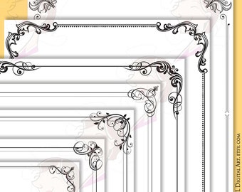 Border Frames Rectangle Certificate Decorative Frame Borders Clipart Page Design Swirls Foliage Leaf 8x11 10283