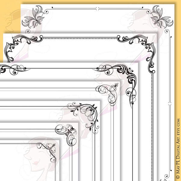 Border Frames Rectangle Certificate Decorative Frame Borders Clipart Page Design Swirls Foliage Leaf 8x11 10283