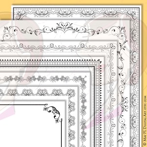 Borders Frames Clip Art 8x11 - Decorative Design create your own Certificates, Wedding Invitations, Documents - Vintage Floral Style 10382