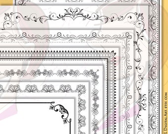 Borders Frames Clip Art 8x11 - Decorative Design create your own Certificates, Wedding Invitations, Documents - Vintage Floral Style 10382