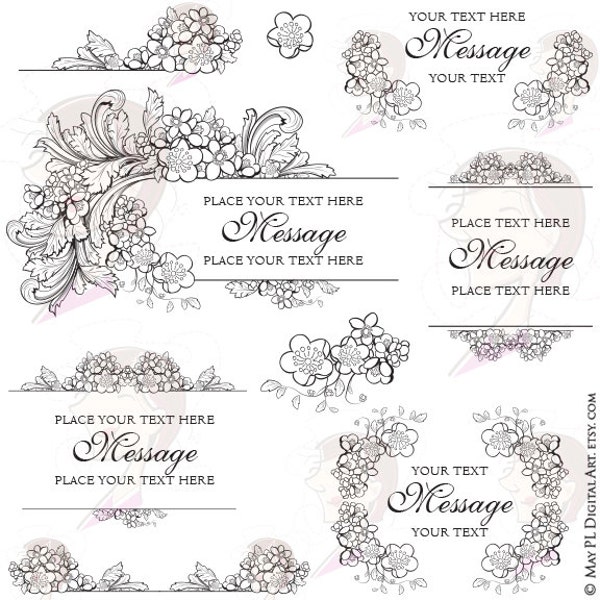 DIY Logo Business Branding Floral Borders Wedding Designs Clip Art Shabby Chic Acanthus Leaves Orange Blossom Foliage Pretty Boho 10336