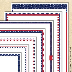 American Borders PNG - Clipart di cornici sottili patriottiche 8x11 del 4 luglio, invito fai da te rosso e blu per il giorno dell'indipendenza, download digitale 10867