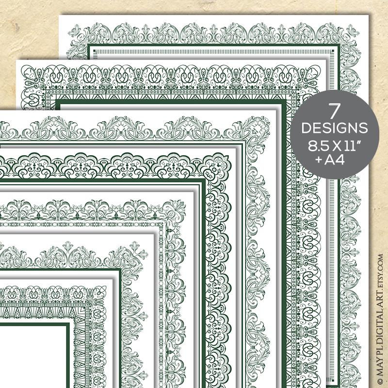 Page Border Frames Clipart Emerald Green Designs - DIY 8x11 A4