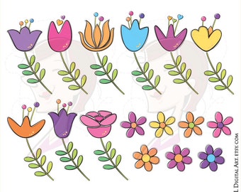 Flower Floral Clipart Cute Spring Hand Drawn Doodles Mothers Day Happy Birthday Scrapbooking Cardmaking Vector Graphics Commercial Use 10090