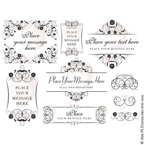 Flower Frame Design Vintage Style - Classic VECTOR Clip Art DIY Wedding Invitation Instant Download - FREE Commercial Use 10448