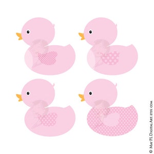 Pink Duck VECTOR Clip Art Baby Girl Shower Diy Invitation Digital Rubber Duckie Ducky Birthday Party COMMERCIAL USE Craft Images 10064