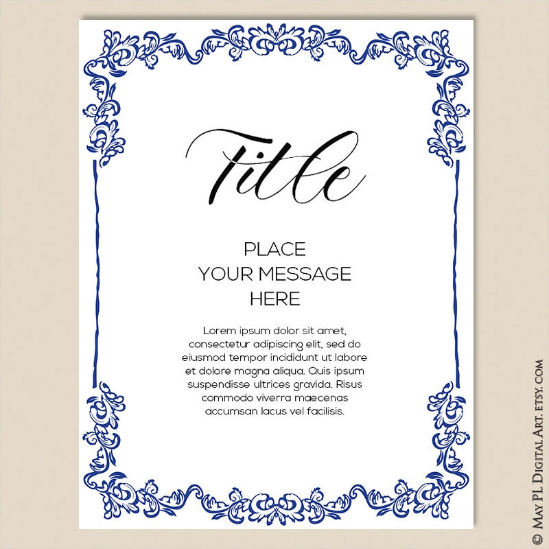 Classic Victorian Borders, Blue Vintage Ornate Page Borders