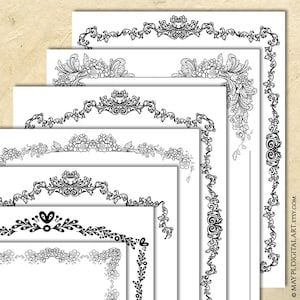 Heritage Designs Black Foliage Rahmen Borders Clipart - DIY Antique Hochzeit Invite Zertifikat Award Dokument Vintage Floral Decoration 10943