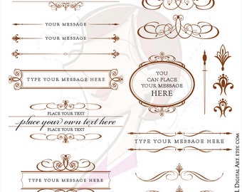 Dark Frame Brown Clip Art - includes Text Dividers, Oval Frames, Fleur De Lis great for Business, Wedding Invitations, Page Decoration 10373