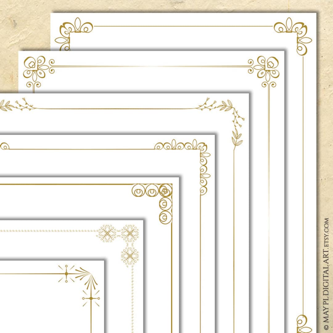 8x11 Gold Digital Frames Antique Foliage Document Set of 7 Instant