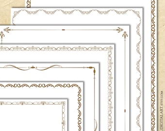 Bronze Basic Page Border Frames - DIY Certificate Award Diploma Document Design, Thin Simple Flourish, Swirls, Ornate Clipart 11033