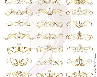 Gold Swirls and Flourishes Clip Art - Vintage Decorative Ornaments for your Wedding, Business or Craft Designs - FREE Commercial Use 10074