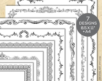 Page Border Certificate Frames Vintage Borders great as Award Diplomas Document Portrait Digital 8x11 Antique Heritage COMMERCIAL USE 10191