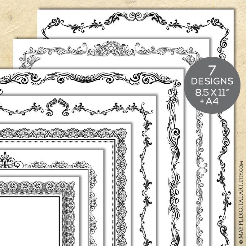 Page Border Certificate Frames Vintage Borders great as Award Diplomas Document Portrait Digital 8x11 Antique Heritage COMMERCIAL USE 10191 image 1