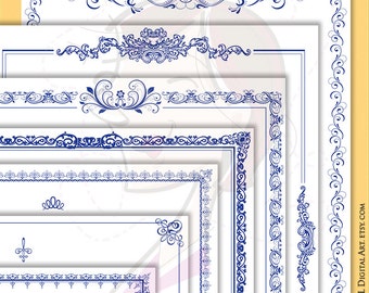 Navy Blue Borders Frames - Retro Vintage 8x11 Document Page Clipart, great to make your own Award or Certificate - FREE Commercial Use 10605