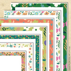 Spring Flowers Page Borders Doodle Clipart - Handdrawn Summer Florals Document Decoration, Wedding Invitations 10976