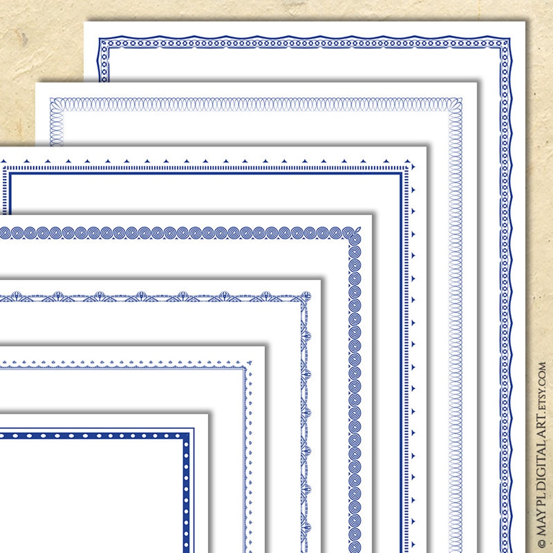 Simple Blue Borders, DIY Vintage Ornate Diploma Certificate Award ...