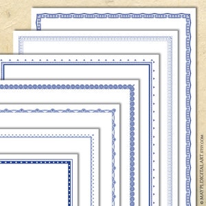 Einfache blaue Ränder, DIY Vintage verzierten Diplom-Zertifikat - 8 x 11 Digitale Rahmen Seite Dekoration Set Von 7 Instant Download 10904