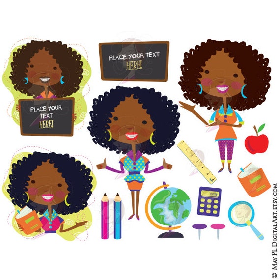 Classroom Teacher Clip Art African American Black Teacher Back Etsy