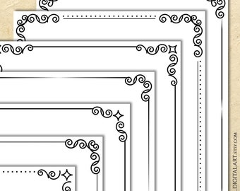 Line Art Floral Page Borders Clip Art - Simple Design Border Corner Frames perfect as 8x11 DIY Certificate or Invitation 10926