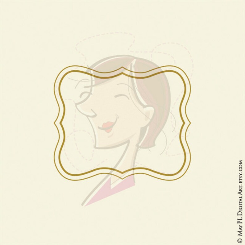 May include: A digital illustration of a woman with brown hair, smiling, in a gold frame. The background is a light beige color.