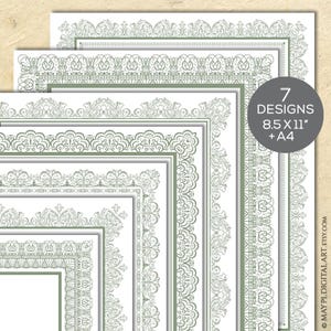 Certificate Frame Vintage Page Border Sage Green Style Clipart - create your own Award and print these 8x11 and A4 borders 10785