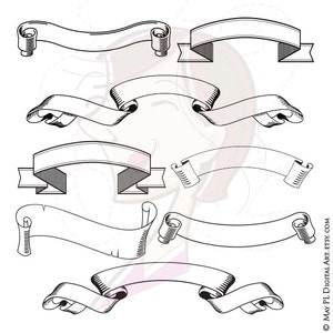 Scrolls Banners Vintage Blank Rustic Digital Scroll Ribbon Add Text VECTOR Eps Clipart Commercial Use DIY Invitations Label Tags 10160