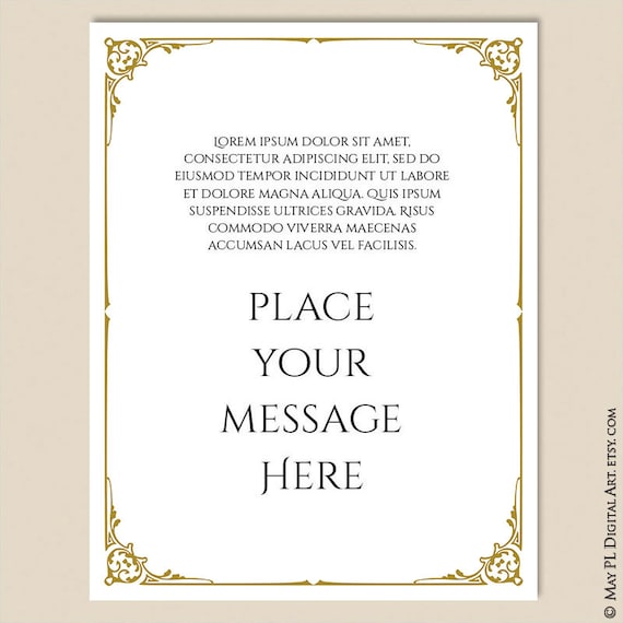 Gold Fancy Document Borders, 8x11 Page Digital Frame Vintage