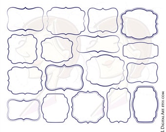 Blue Frames Navy Blue Borders Vector Clip Art - Commercial Use Graphics for DIY Labels, Tags, Invitations, Wedding, Scrapbook, Craft 10015