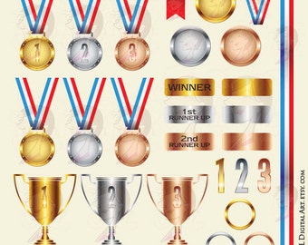 May include: A set of gold, silver, and bronze medals with ribbons, trophies, and award plaques. The medals have the numbers 1, 2, and 3 on them. The trophies have the words "Winner", "1st Runner Up", and "2nd Runner Up" on them. The plaques have the words "Winner", "1st Runner Up", and "2nd Runner Up" on them.