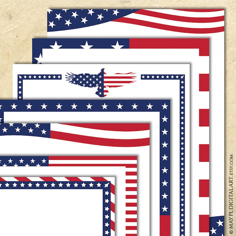 American Border Frames Clip Art, Memorial Day, Fourth Of July, Patriotic Blue Red Flag Eagle Page Decoration School Business Use 10942 image 1