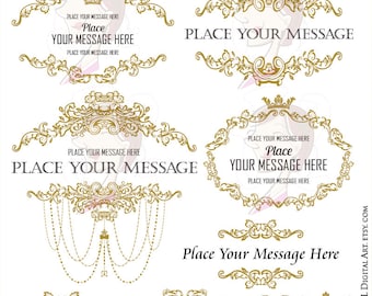 Gold Frame Clipart - French Victorian Chandelier Business Branding Logo perfect for Wedding, Business Use - FREE Commercial Use 10345