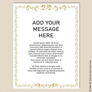 May include: A printable certificate template with a gold ornate border. The text "ADD YOUR MESSAGE HERE" is in black text at the top of the certificate. The text below is in a smaller font size and includes lorem ipsum text.