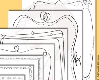 Teacher Printables Certificate Borders - Handdrawn Whimsical Page Frames Clipart great as Certificate 8x11 Size, or as Coloring Pages 10436
