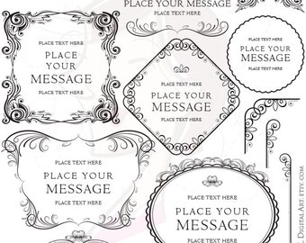 Baroque Ornate Frame Floral Business Branding Swirl Clip Art Clipart Frames Square Oval Round Circle Retro Vintage DIY Labels Tags 10117