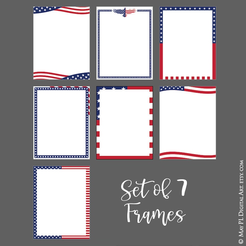 American Border Frames Clip Art, Memorial Day, Fourth Of July, Patriotic Blue Red Flag Eagle Page Decoration School Business Use 10942 image 10