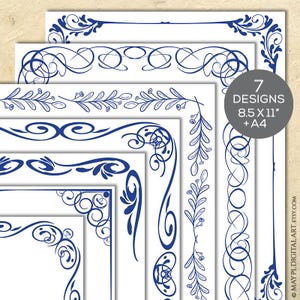 Border Frames Blau Dokument Clipart A4 und 8x11 - Diplome Vergabe Urkunde Hochzeit lädt 11129 ein