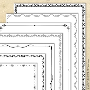 Dunne eenvoudige randen zwarte digitale paginalijst clipart - DIY-certificaat Award diplomadocument, bloei wervelingen sierlijk ontwerp 11031