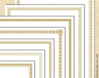 Simple Borders Celtic Knot Gold Digital Frames - Certificates, Diplomas, Awards, High Resolution 8x11 Borders Page Clip Art 10840
