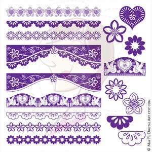 Borda floral roxa coração pássaro download digital negócios clip art uso comercial página decoração vetor flores decorativas imagens 10743