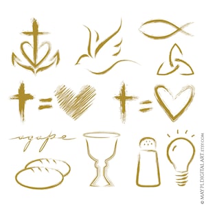 Gold Christliche Symbole Clipart - Osterkreuz entspricht Liebe, Glaube, Hoffnung, Liebe, Heiliger Geist, Jesus, Dreifaltigkeit, Salz und Licht, Kommunion 10913