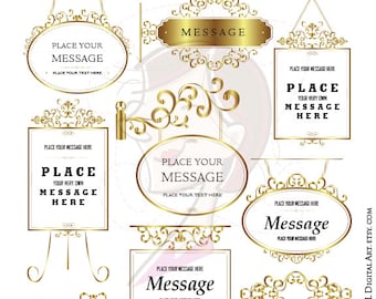 Gold Frames Clipart - featuring Swirl Rococo Frame Vector great as Page Decoration, Office Sign, Wedding Design - FREE Commercial Use 10638