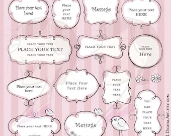 Whimsical Frame Clipart - Cute Doodle Borders Digital Label Tag Whimsy Sketches Decorative Frames Teacher Craft Use 10475