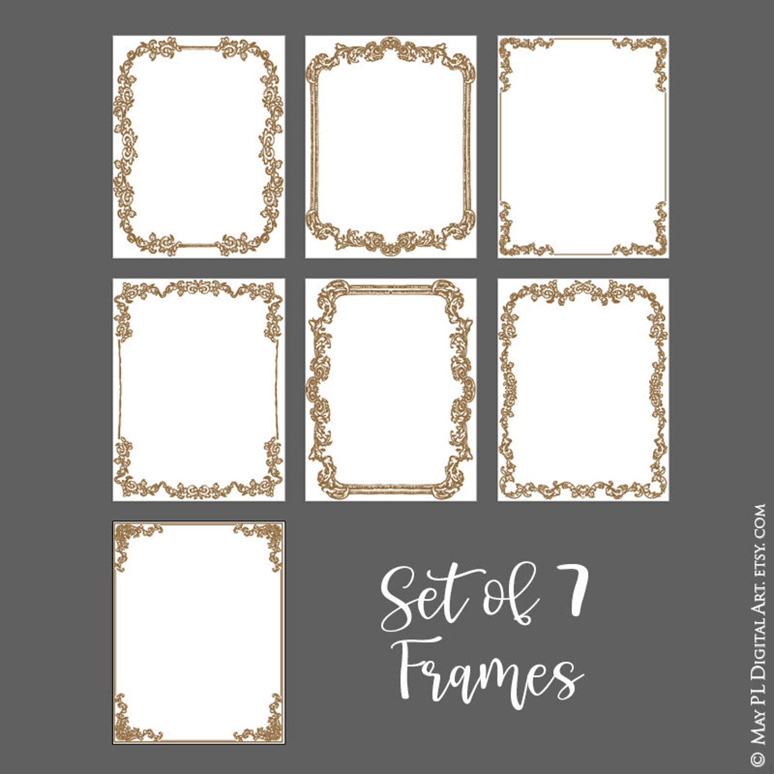Broze Border Bronze Page Borders, Hand Drawn Retro Clipart - Shabby Chic Vintage ...