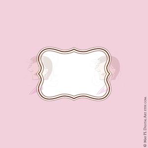 May include: A brown and white decorative frame with a scalloped edge. The frame is on a pink background.