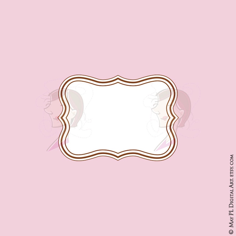 May include: A brown and white decorative frame with a scalloped edge. The frame is on a pink background.