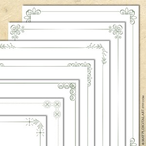 Seite Borders Sage Green Rahmen Clip Art - 8x11 DIY Zertifikat Award, Vintage-Stil Dekoration, 7er Set Kommerzielle Nutzung 10911