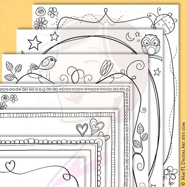 Whimsy Page Border Whimsical Doodle Frames Children Hand Drawn Cute Certificate Frame 8x11 Digital Page Teacher Use VECTOR Jpg Png 10517